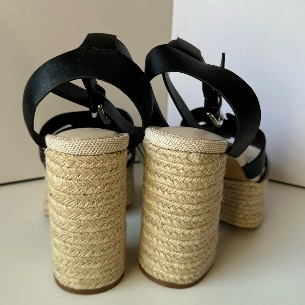 The Drop Black Platform Heels Espadrille Sandals New in Box
